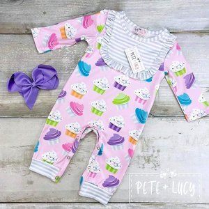 Pete + Lucy 12-18 month Cupcake Cutie Girls Ruffled Romper
